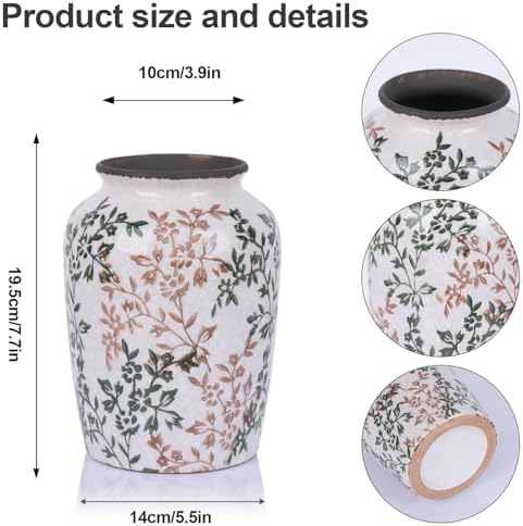 Vintage Green Ceramic Floral Vase - Retro Ice-Cracked Design