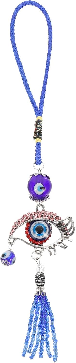 HOMSFOU Evil Eye Car Hanging Ornament Turkish Blue Pendant Decor for Rear View Mirror Window Door Balcony Red