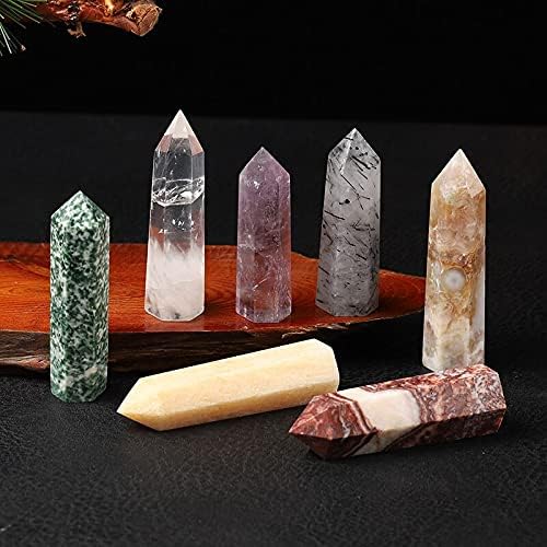 AtkitS Natural Gem Hexagonal Column Rose Quartz Energy Crystal Therapy Rod