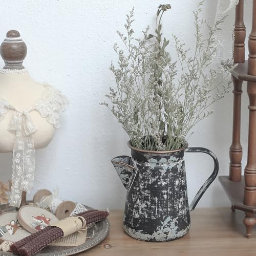 Vintage Metal Milk Jug Vase Shabby Chic Decor Black