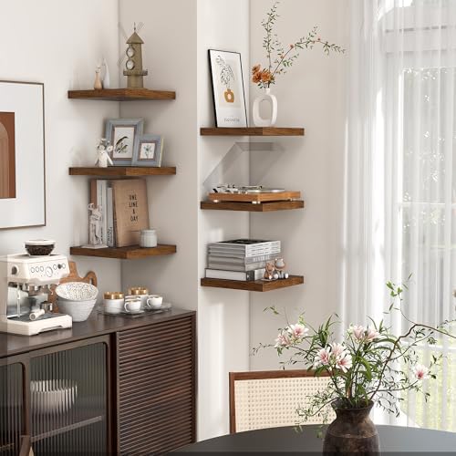 Venusmiles Square Floating Shelves 3 Pack Rustic Brown