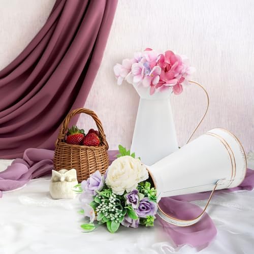 Elsjoy 2 Pack Metal Pitcher Vases with Gold Rim