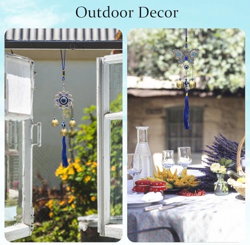 2-Pack Evil Eye Wind Chime Decorations - Copper and Silver Metal Pendants with Soothing Tones