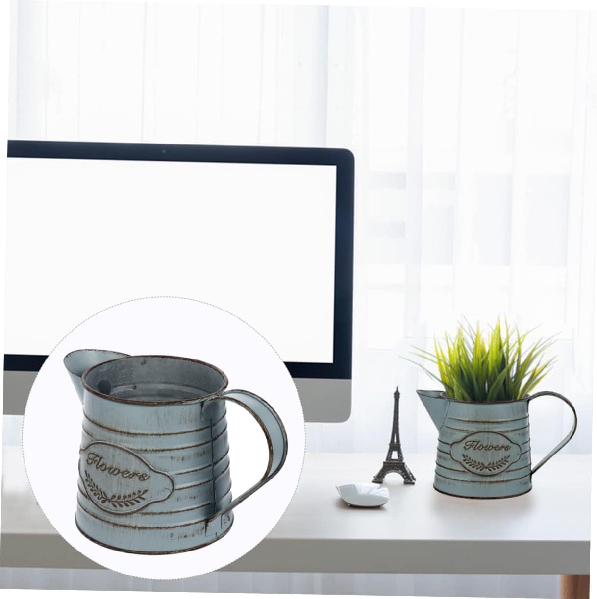 Antique Iron Flowerpot Decorative Vase for Home Office Bonsai Arrangement Vintage Design 2pcs Set