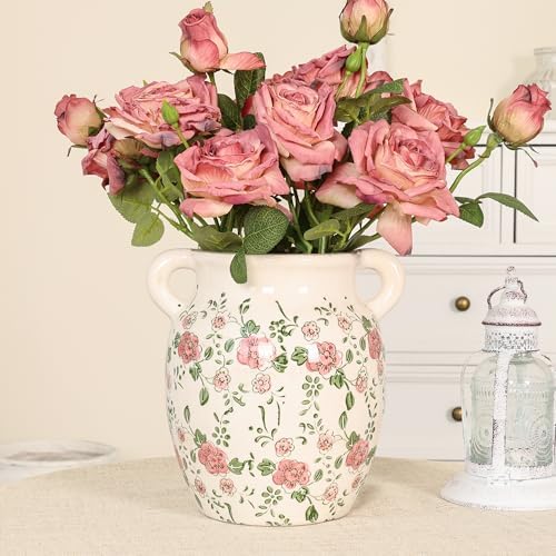 Ronasip Floral Farmhouse Ceramic Vase with Rustic Design
