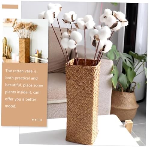 VINTORKY Woven Dried Flower Vase Rustic Tall Rattan Decorative Container