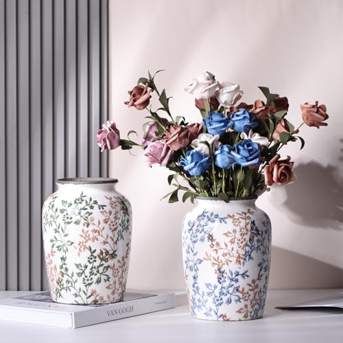 Vintage Green Ceramic Floral Vase - Retro Ice-Cracked Design