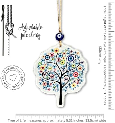 Blue Glass Evil Eye Tree of Life Amulet 53 Inch Hanging Decor