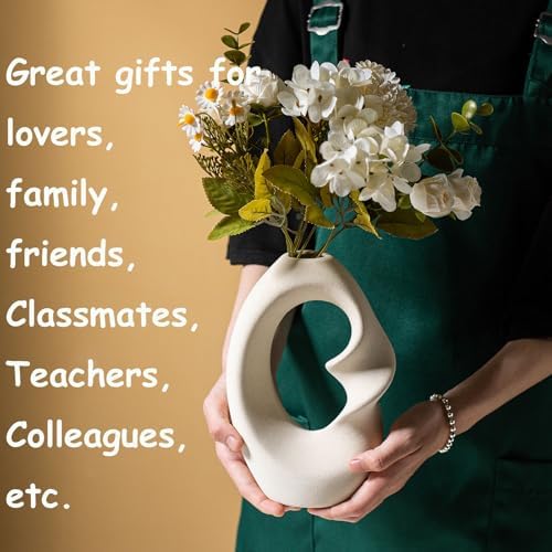 Modern White Ceramic Vase Set of 2 for Home Decor