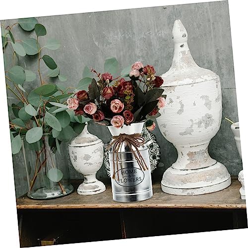 STOBAZA Vintage Iron Bucket Flower Vase Decor