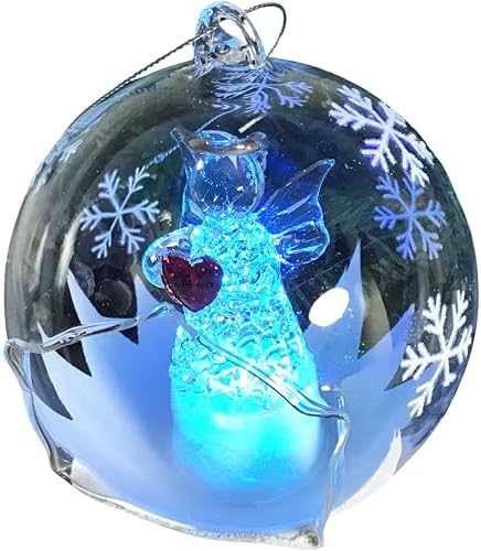 Angel with Red Heart Lighted Christmas Ornament - Color Changing 4 Hour Timer 4 Inch Diameter