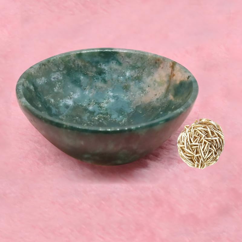 Natural Green Aventurine Bowl Stone with Rose Selenite