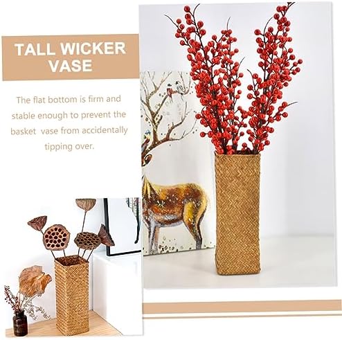 VINTORKY Woven Dried Flower Vase Rustic Tall Rattan Decorative Container