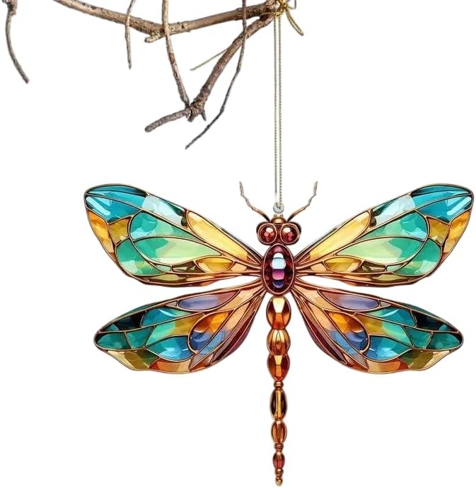 Decorative Dragonfly Hanging Ornament in Turquoise and Gold