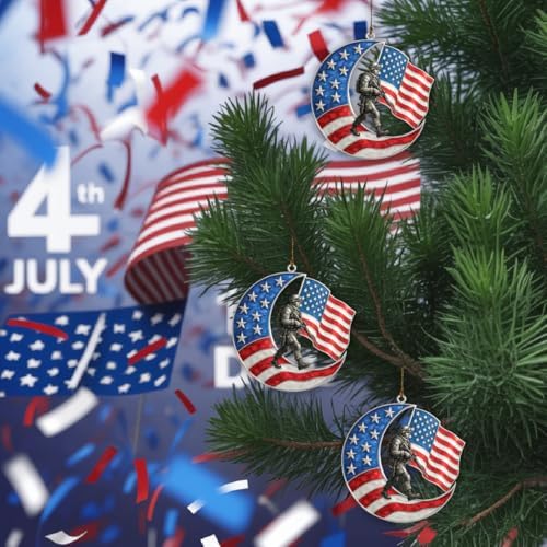 4-Inch Patriotic Soldier Moon Acrylic Hanging Decoration