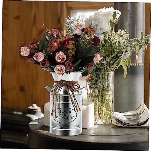 STOBAZA Vintage Iron Bucket Flower Vase Decor