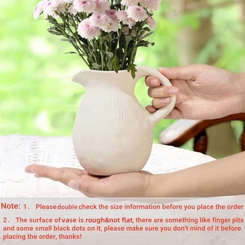 Ceramic Jug Vase Small Rustic Handle Decor Pot for Home