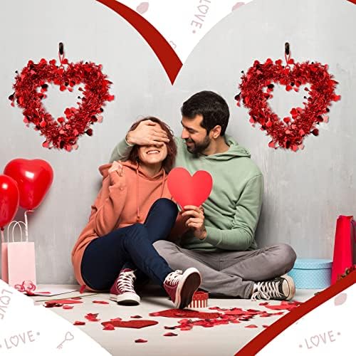 Chuangdi 3 Piece Valentine Heart Wreaths Red Tinsel Decor