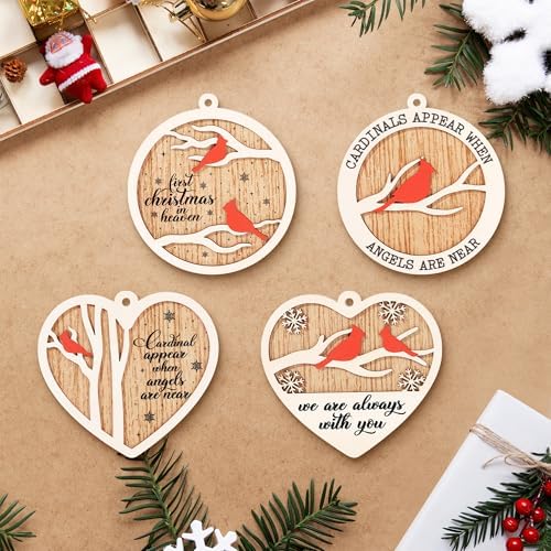 Memorial Christmas Ornaments Red Cardinal Bird Wooden Hanging Decorations