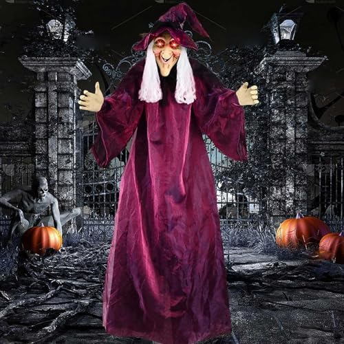 Giant 70 Inch Hanging Witch Halloween Decor with Lights and Sound