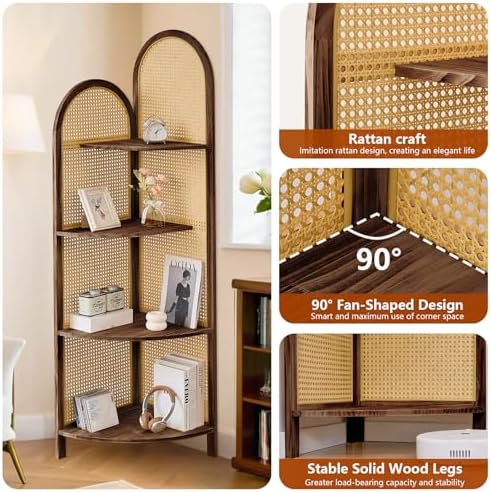 Asnefeli 4-Tier Corner Shelf Stand with Legs Brown