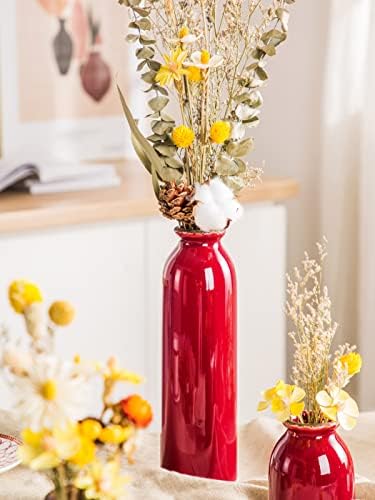 Ceramic Red Vase Set 3 Piece Modern Farmhouse Decor