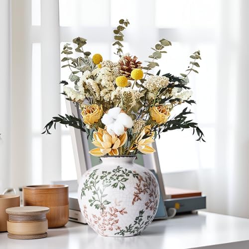 Green and Beige Vintage Flowers Vase for Centerpieces