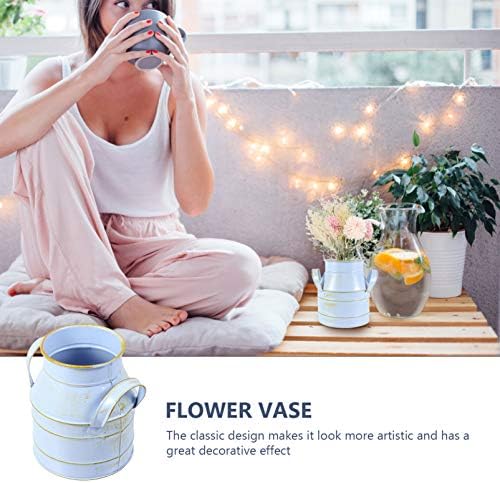 Hemoton Vintage Galvanized Metal Flower Bucket Shabby Chic Vase Blue