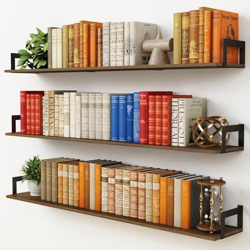 Harwaya Large Floating Shelves Set of 3 Dark Brown