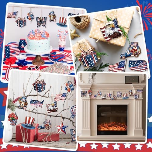 VinTS 36 Pcs 4th of July Wooden Tree Decorations