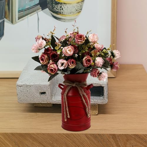 Rustic Galvanized Milk Can Vase Red