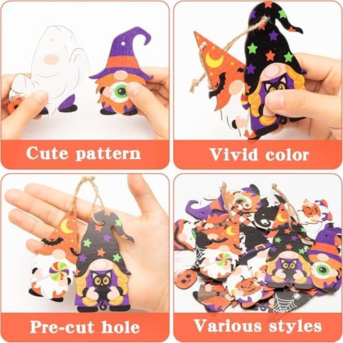 24 pcs Halloween Wooden Gnome Hanging Set with Rope
