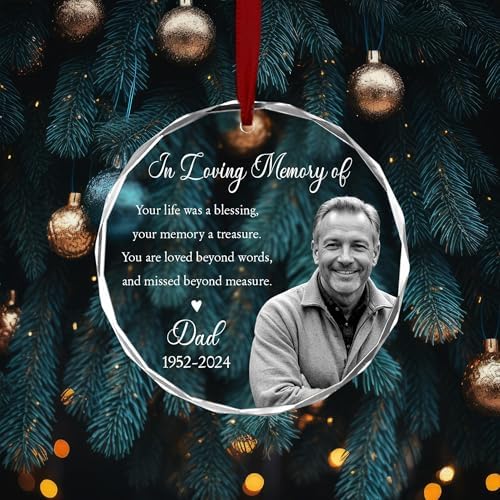 Custom Photo Memorial Heart Glass Ornament