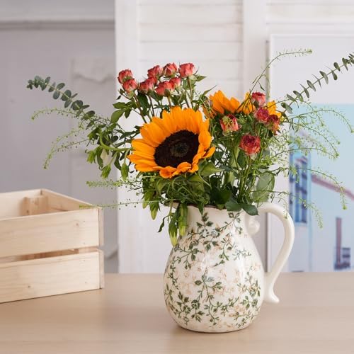 79 Inch Green and White Chinoiserie Vase with Handle