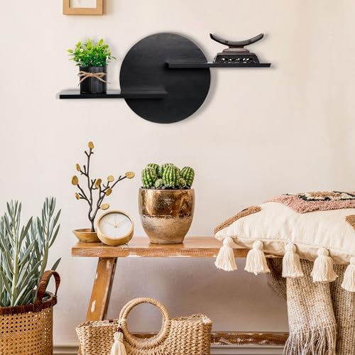 Black Circle Floating Wall Shelf for Home Decor