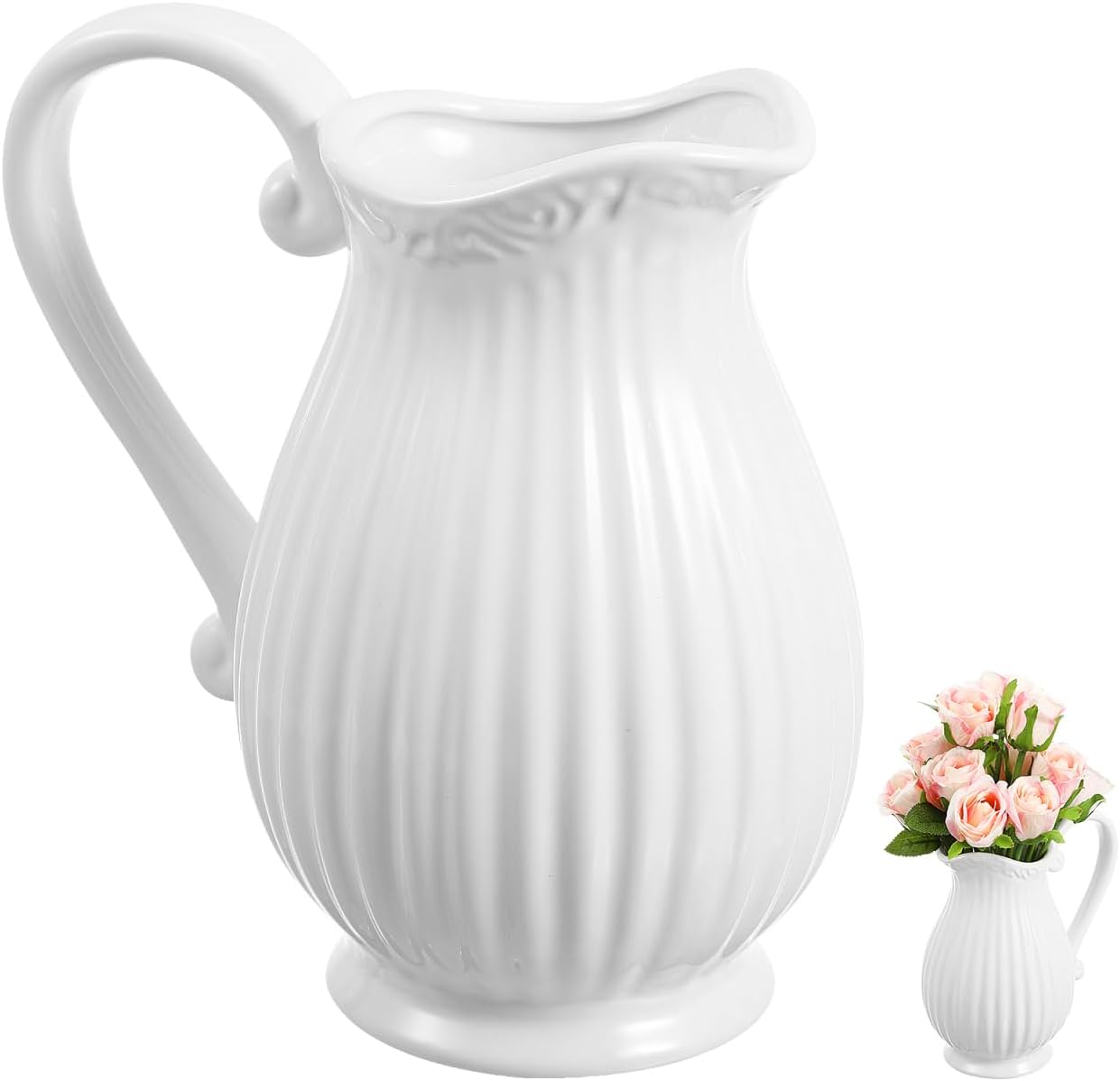 Cabilock White Ceramic Vase 79 Inch Farmhouse Pitcher