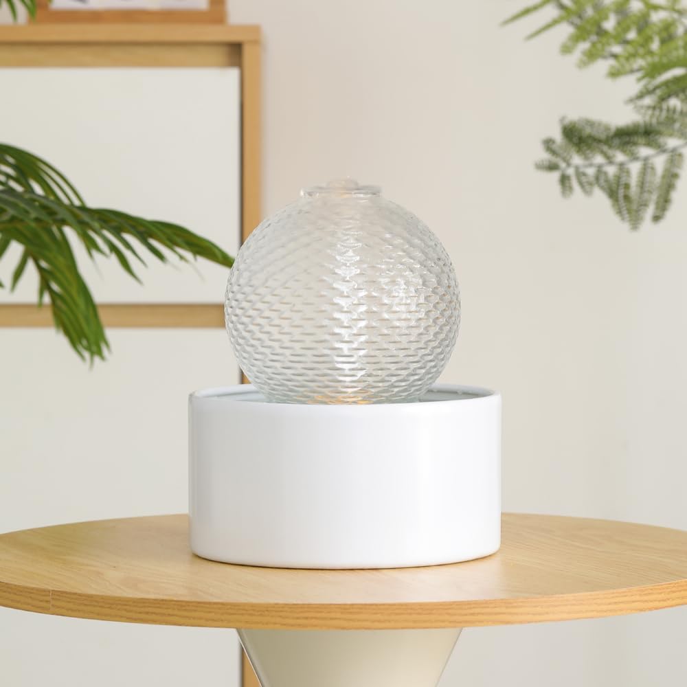 Modern White Ceramic Tabletop Fountain for Home Office