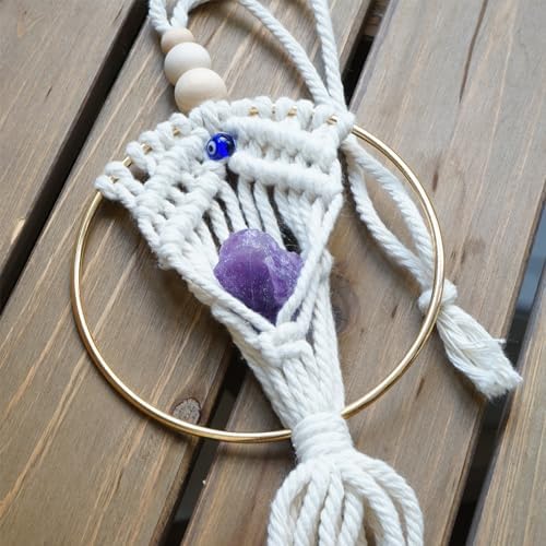 Boho Woven Evil Eye Crystal Wall Decor with Healing Stones