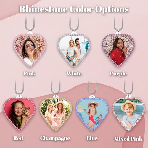 Personalized Photo Car Mirror Ornament - Custom Double-Sided Acrylic Heart Shape with Rhinestone Trim - White