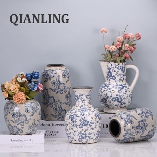 Qianling Blue and White Floral Vase - 67 Vintage Ceramic Decor Vase