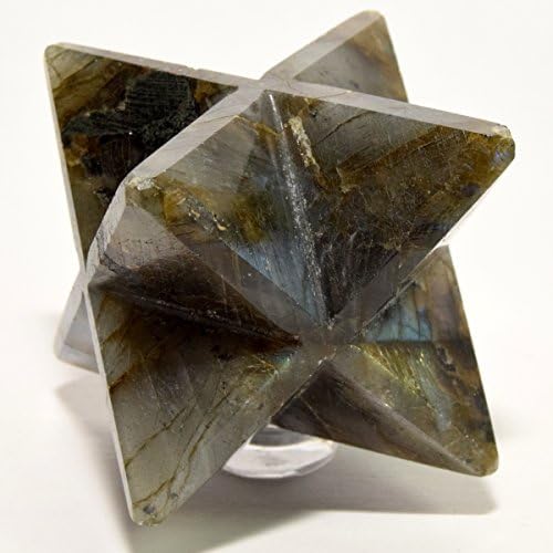 HC Set Rainbow Flash Labradorite 8 Point Merkaba Star with Clear Quartz Cabochon