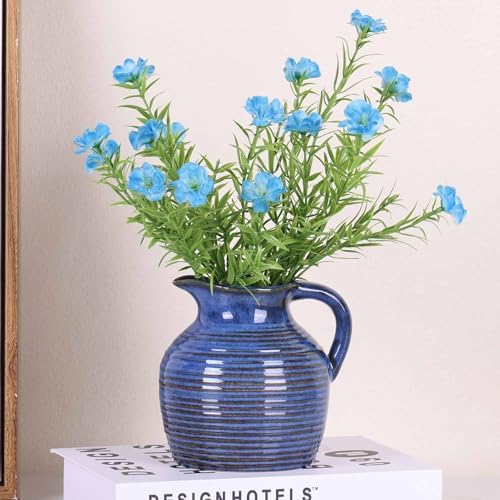 LCCCK Blue Ceramic Vase with Handle