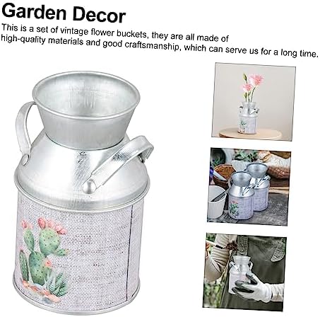 STOBAZA 3Pcs Tinplate Flower Vase with Handle Retro Decorative Vases for Home Office Wedding Table Centerpieces