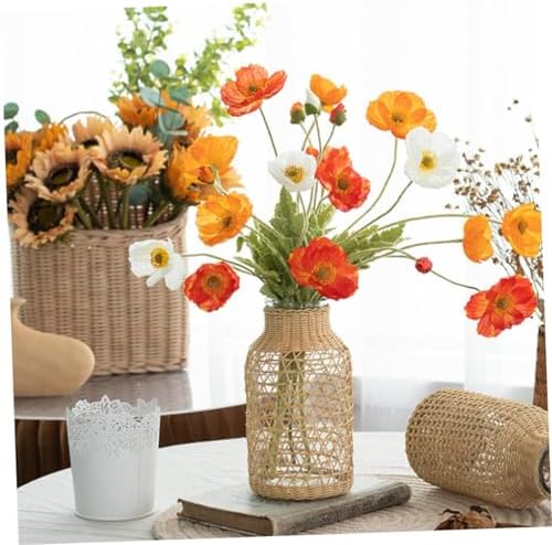 STOBAZA Style Glass Desktop Vase with Light Brown Wicker Design