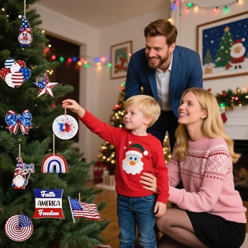 4th of July Patriotic Tree Ornaments 36Pcs Red White Blue Wooden Decorations