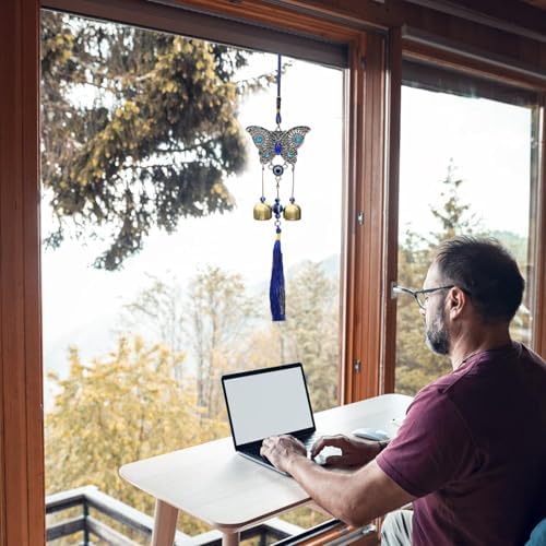 2-Pack Evil Eye Wind Chime Decorations - Copper and Silver Metal Pendants with Soothing Tones