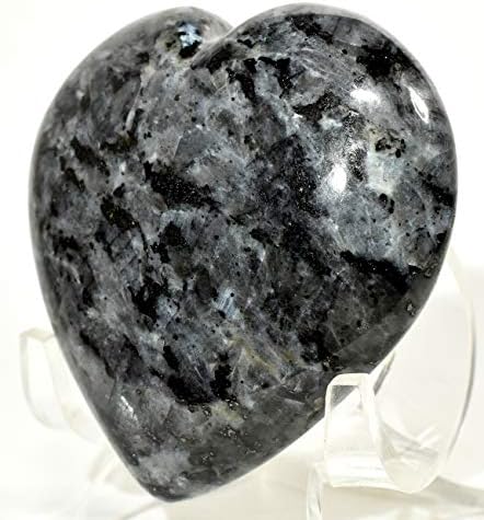 25 Inch Larvikite Heart with Stand - Natural Stone Decor