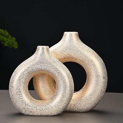 Set of 2 Donut Shape Gold Ceramic Vases