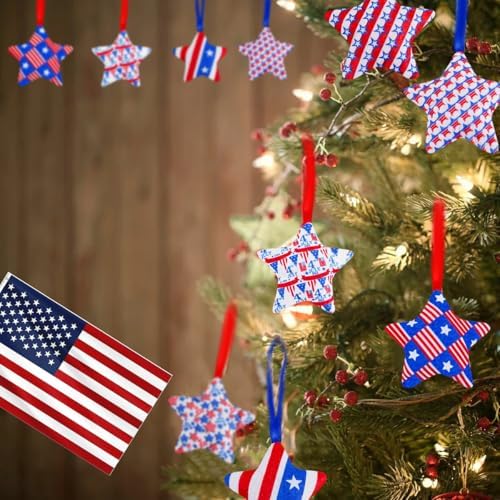 Fabric Stars Hanging Ornament 4th of July Decor