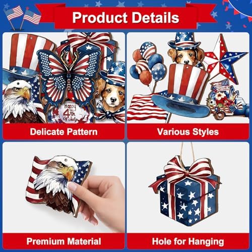 VinTS 36 Pcs 4th of July Wooden Tree Decorations